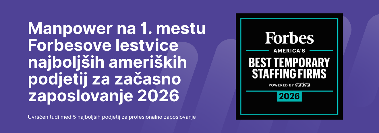 Manpower na Forbesovi lestvici najboljših ameriških podjetij za začasno zaposlovanje za leto 2026 uvrščen na 1. mesto 